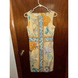 London Times Womens Yellow Hawaiian Floral A-line Dress Size 4 Boho